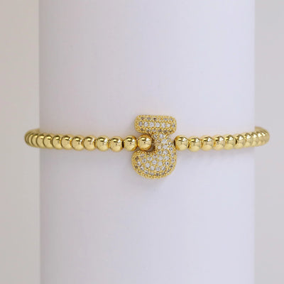 Gold Plated A-Z Initial Bubble Bracelet with Pave - Classic Fashion