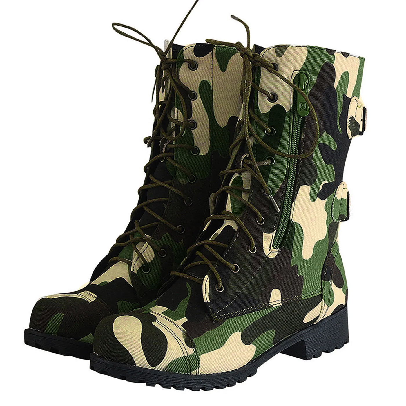 Camouflage Ankle Boots - Winter Flats, Lace-Up, Drawstring