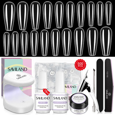 500pcs Gel X Nail Kit - Coffin & Almond Tips with UV Lamp