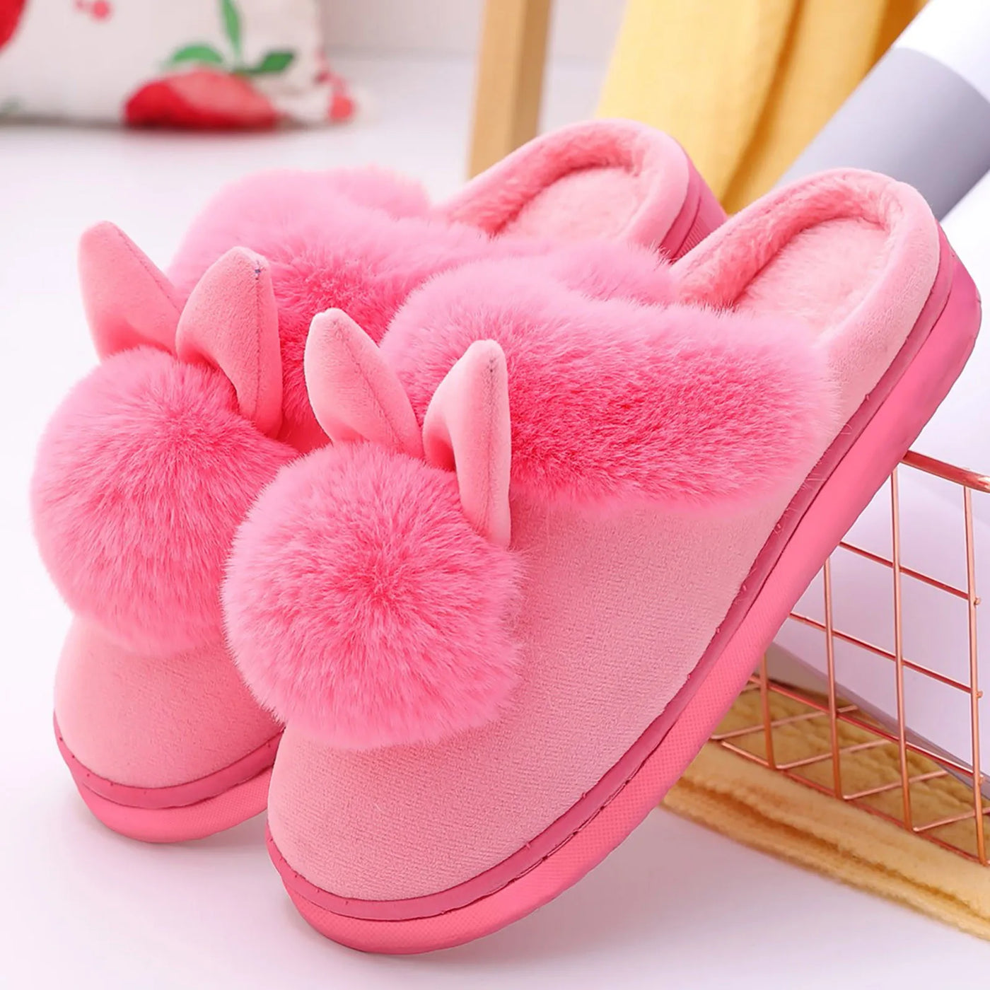 Rabbit Ear Furry Slippers - Warm, Indoor, Plush