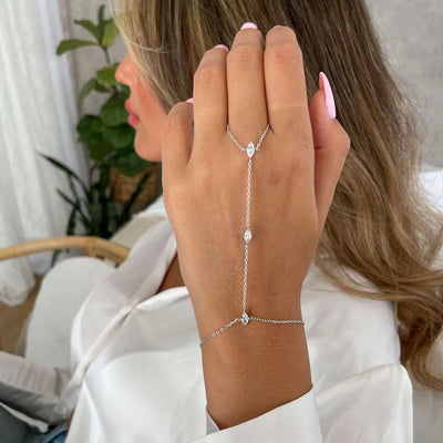 Crystal Rhombus Hand Bracelet - Bohemian Finger Chain Jewelry