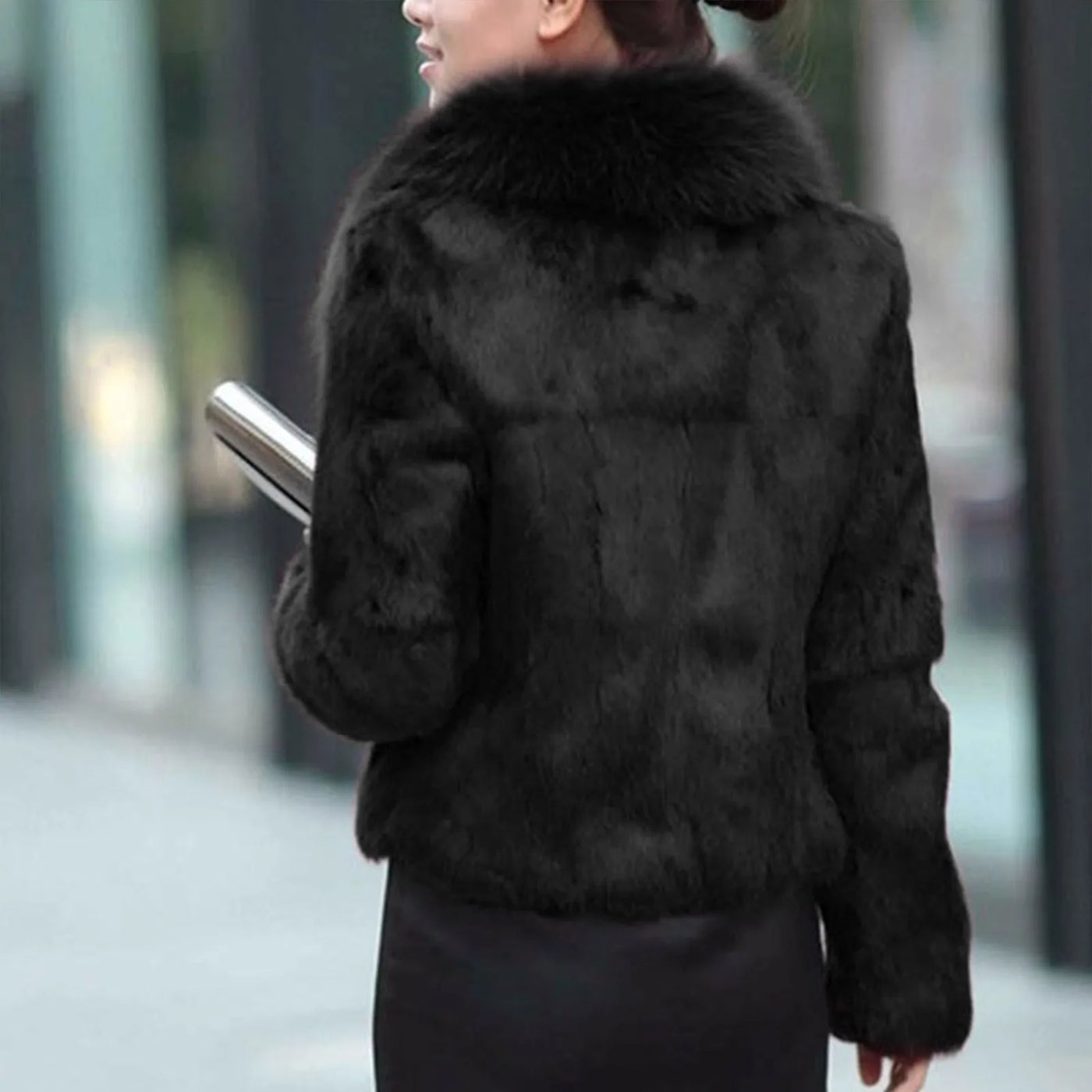 Elegant Faux Fur Coat - Long Sleeve, Turn-Down Neck, Winter Warm