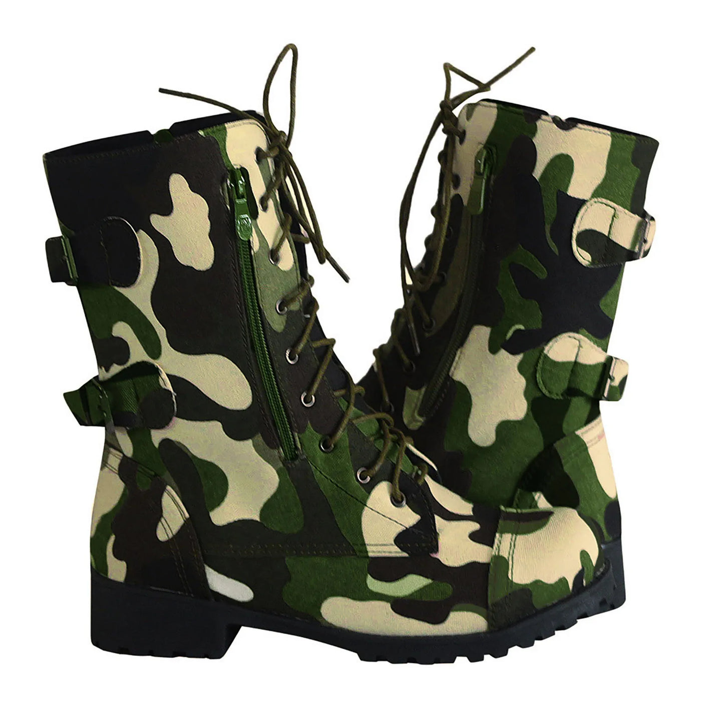 Camouflage Ankle Boots - Winter Flats, Lace-Up, Drawstring