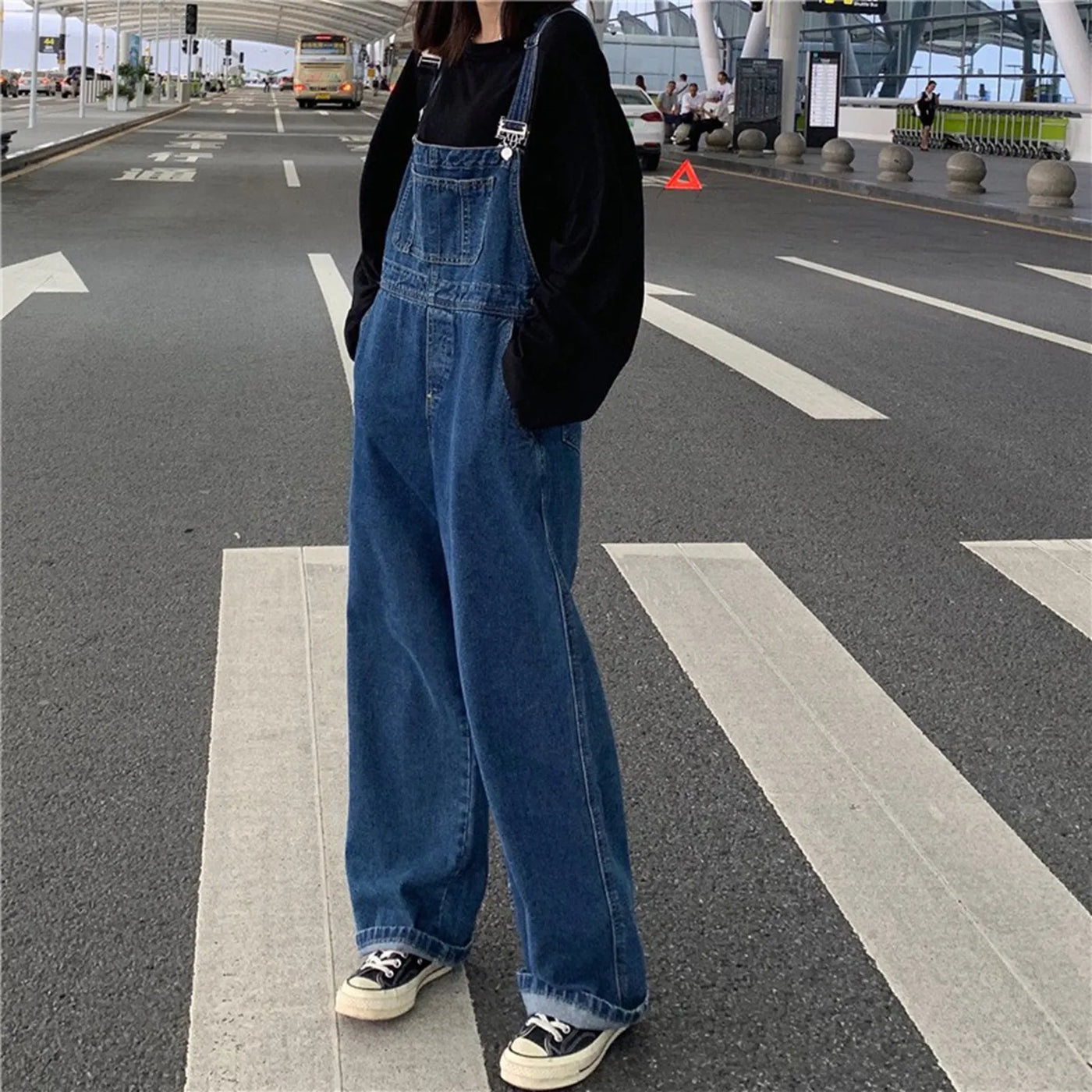 Y2K Denim Wide Leg Jumpsuit - Straps, Streetwear