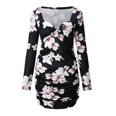 Bodycon Mini Dress - Long Sleeve, Sweetheart Neck