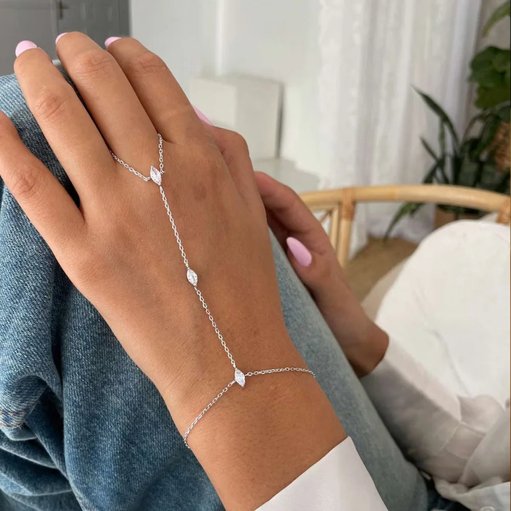 Crystal Rhombus Hand Bracelet - Bohemian Finger Chain Jewelry