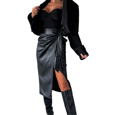 PU Leather Skirt - High Waist, Midi Length