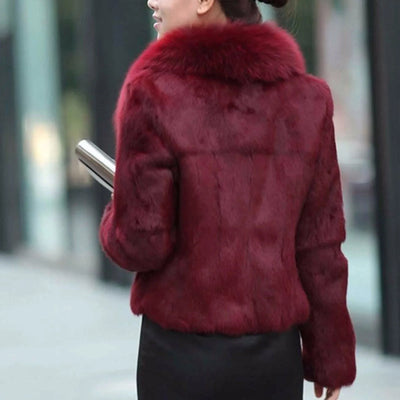 Elegant Faux Fur Coat - Long Sleeve, Turn-Down Neck, Winter Warm