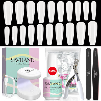 500pcs Gel X Nail Kit - Coffin & Almond Tips with UV Lamp