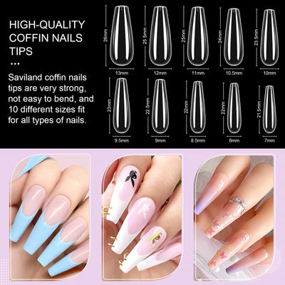 500pcs Gel X Nail Kit - Coffin & Almond Tips with UV Lamp