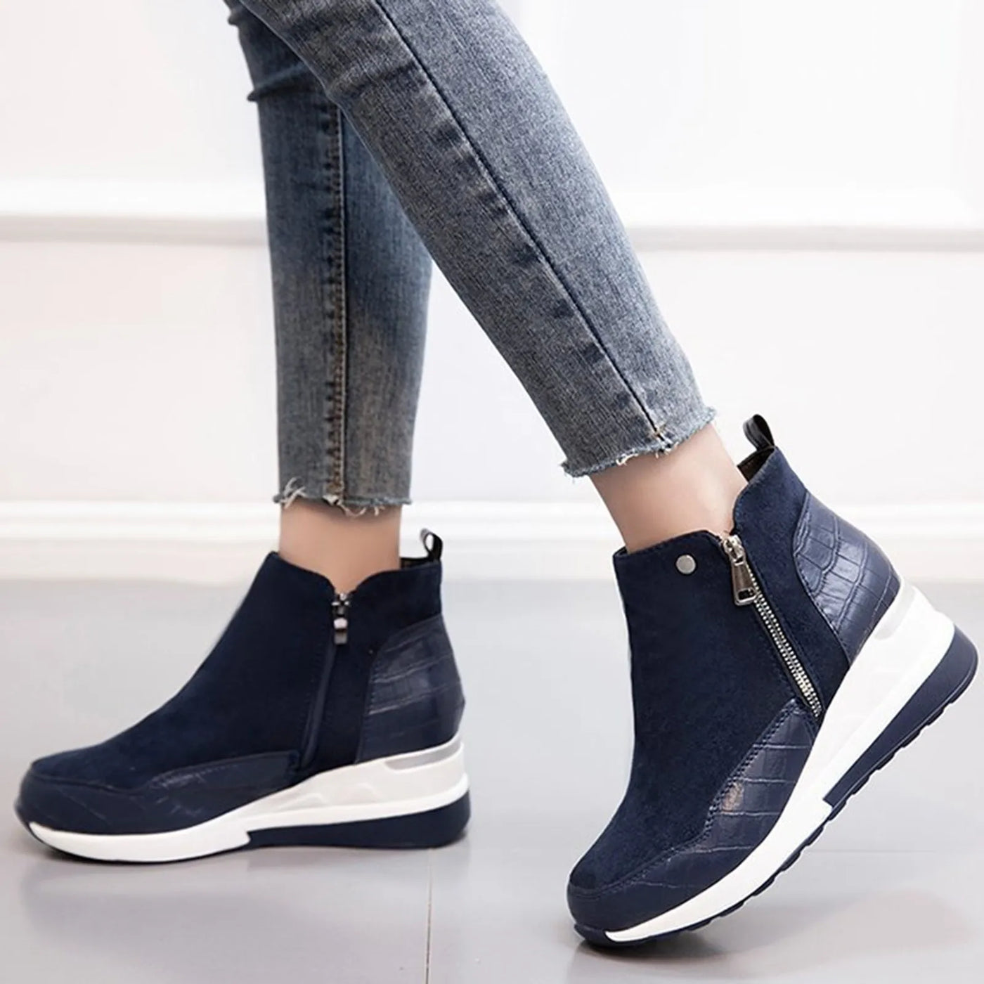 Ankle Boots - Flat, Wedge Heel, Thick Bottom, Casual