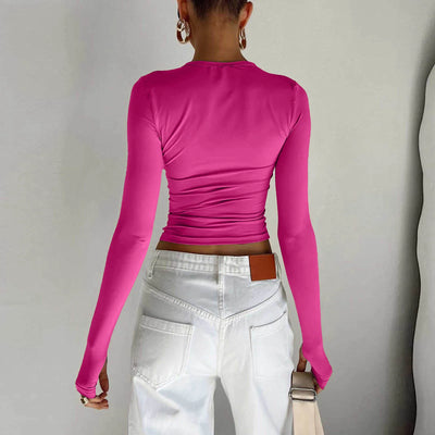 Slim Fit Long Sleeve Bodysuit – Cropped Elastic Yoga Top