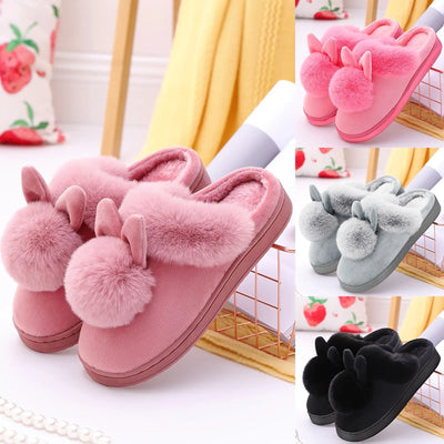 Rabbit Ear Furry Slippers - Warm, Indoor, Plush