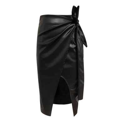 PU Leather Skirt - High Waist, Midi Length
