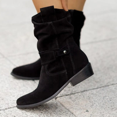 Suede Western Ankle Boots - High Heel, Side Zipper