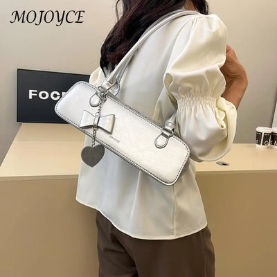 PU Leather Hobo Bag - Solid Color, Heart Pendant