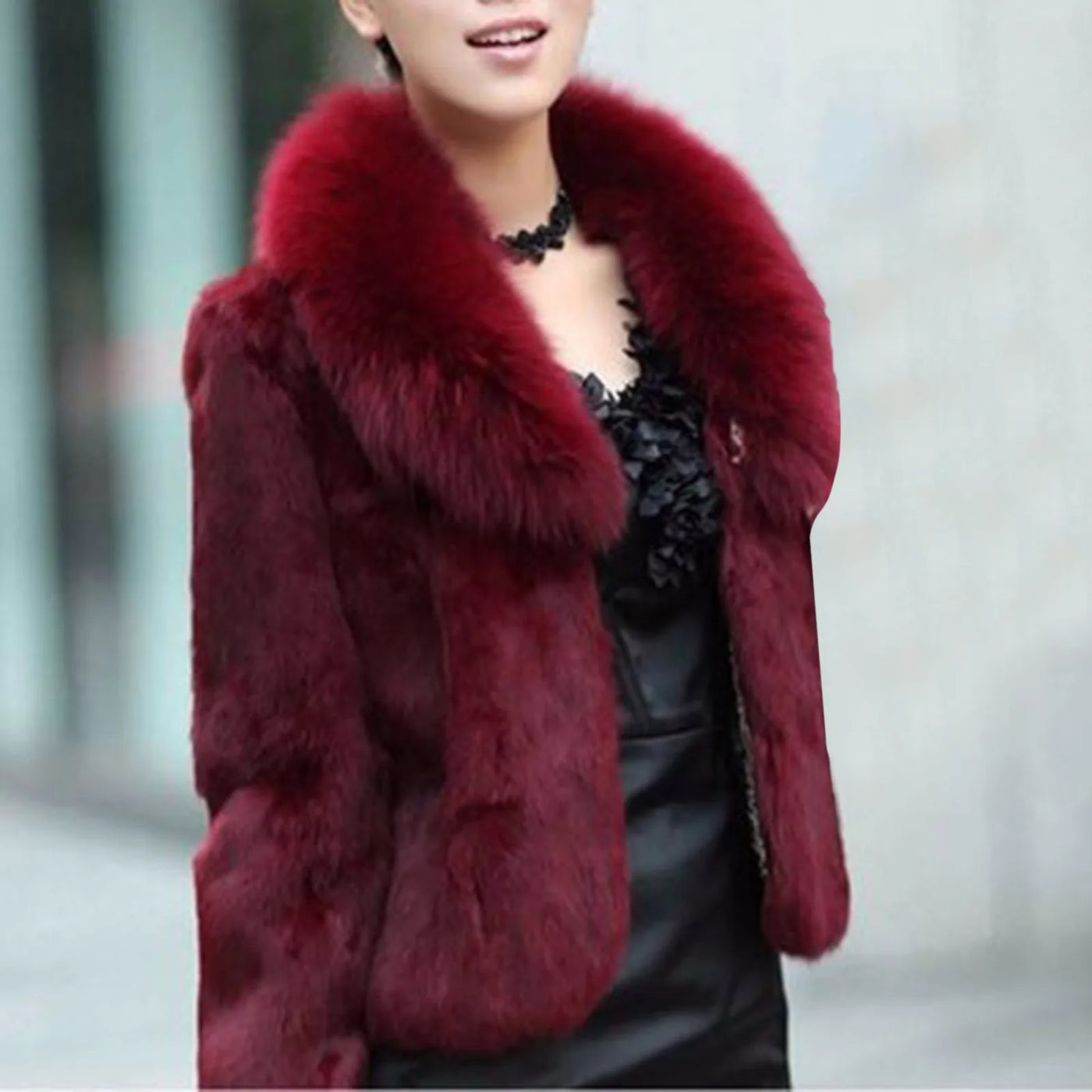 Elegant Faux Fur Coat - Long Sleeve, Turn-Down Neck, Winter Warm