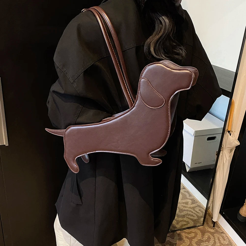 Dog Shaped PU Leather Tote Purse - Novelty, Designer