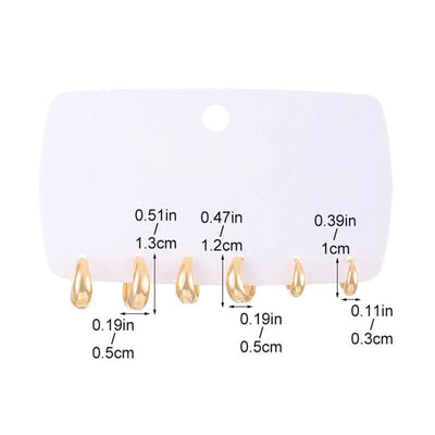 3 Pairs Hoop Earrings Set -  Lightweight