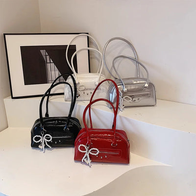 PU Leather Underarm Tote Bag - Large Capacity, Solid Color