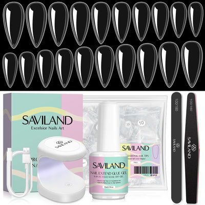 500pcs Gel X Nail Kit - Coffin & Almond Tips with UV Lamp