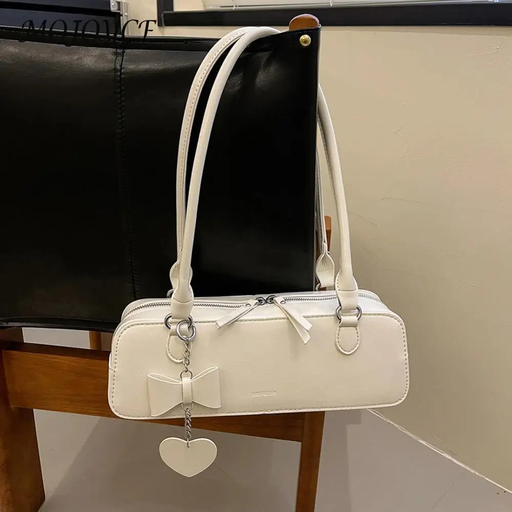 PU Leather Hobo Bag - Solid Color, Heart Pendant