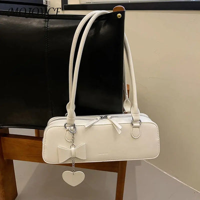 PU Leather Hobo Bag - Solid Color, Heart Pendant