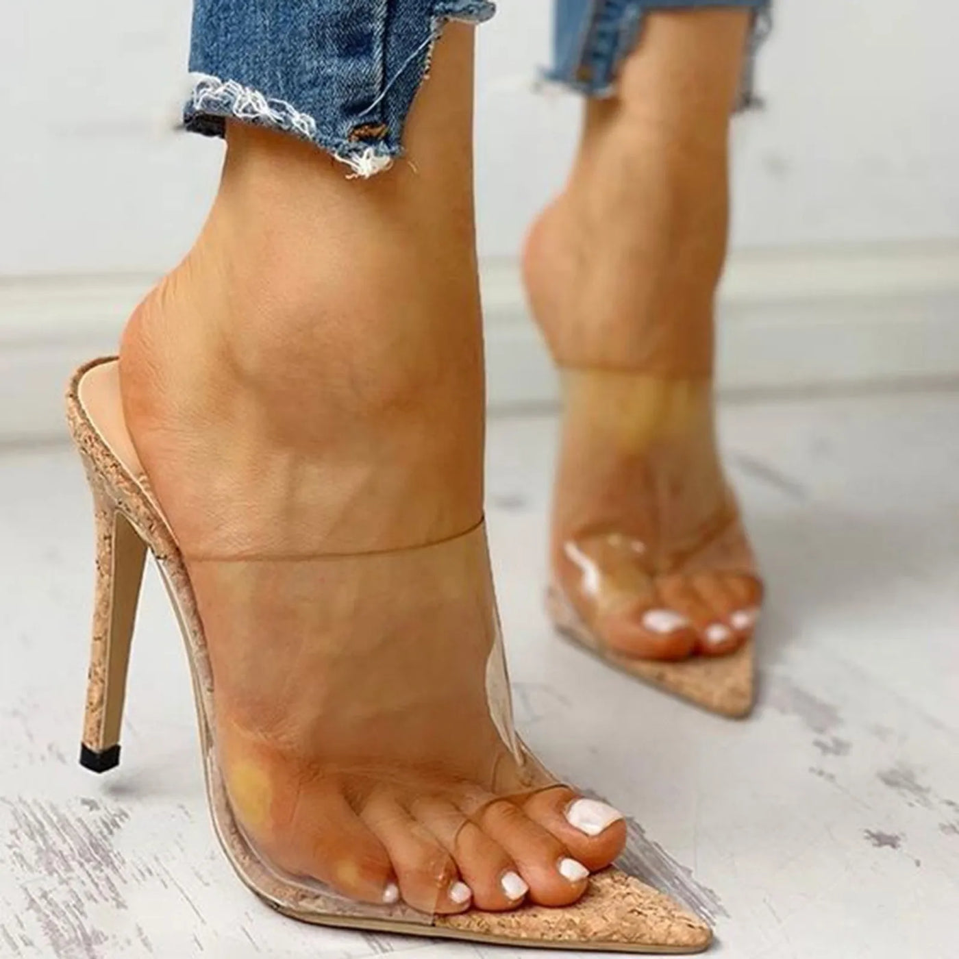 Transparent Stiletto Sandals - Pointed Toe, Ultra High Heels