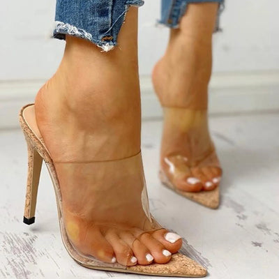 Transparent Stiletto Sandals - Pointed Toe, Ultra High Heels