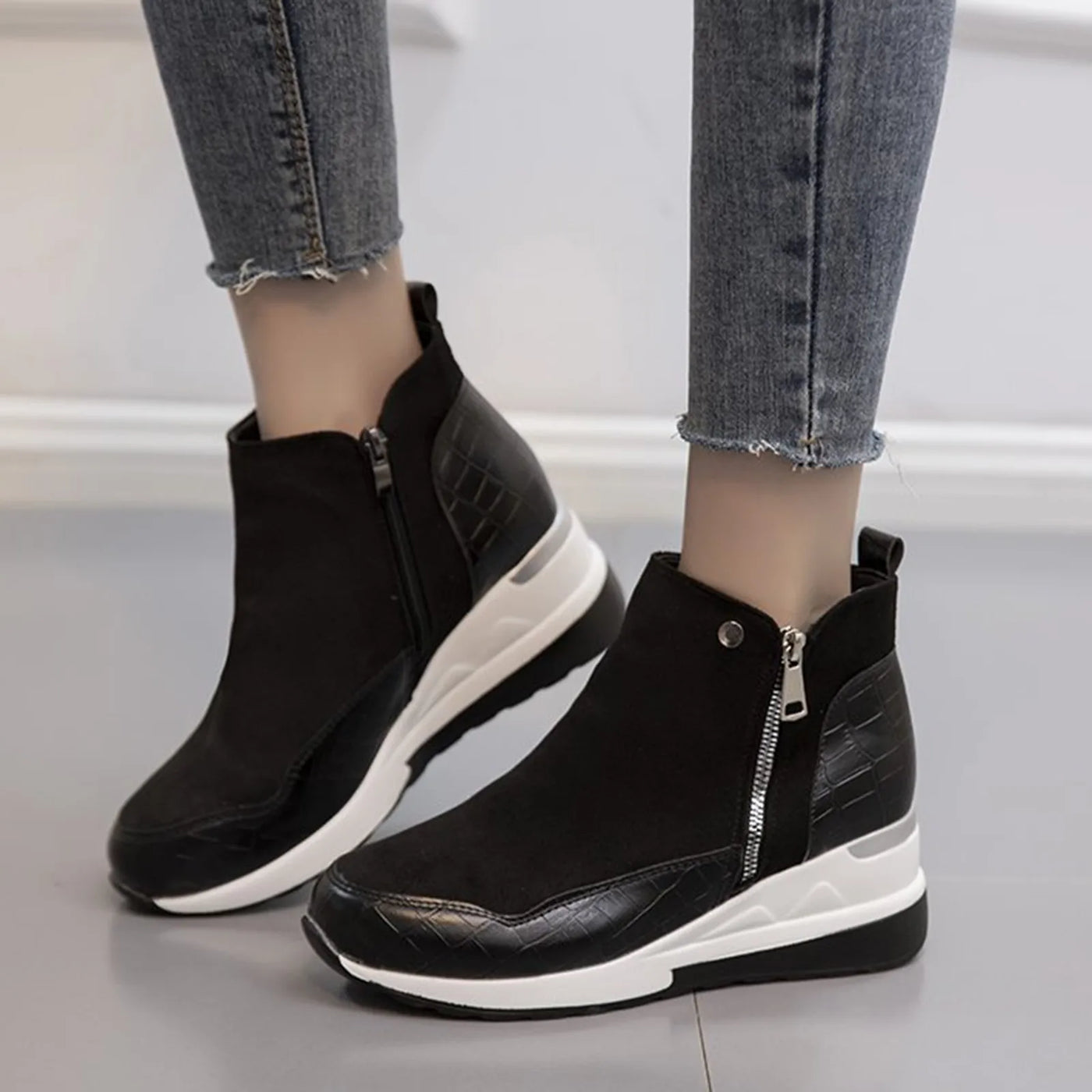 Ankle Boots - Flat, Wedge Heel, Thick Bottom, Casual