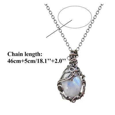 Moonstone Pendant Necklace - Boho, Geometric, Leaf/Rattan