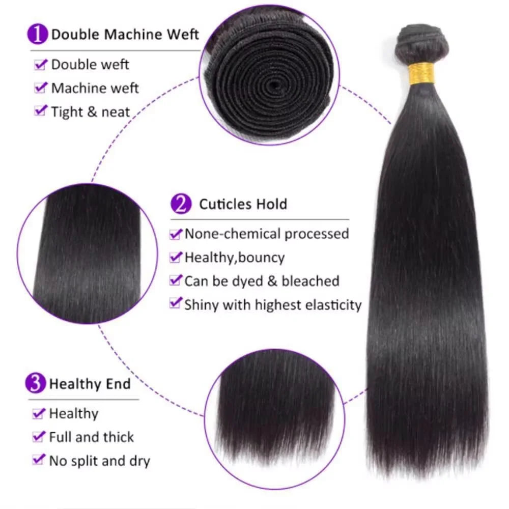 Brazilian Straight Hair Bundles - Natural Color Remy Human Hair Extensions