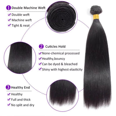 Brazilian Straight Hair Bundles - Natural Color Remy Human Hair Extensions