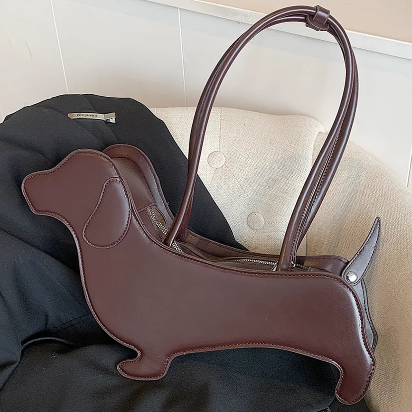 Dog Shaped PU Leather Tote Purse - Novelty, Designer