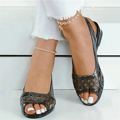 Crystal Wedge Heel Sandals - Fish Mouth, Peep Toe, Slip On