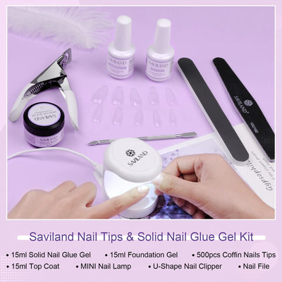500pcs Gel X Nail Kit - Coffin & Almond Tips with UV Lamp