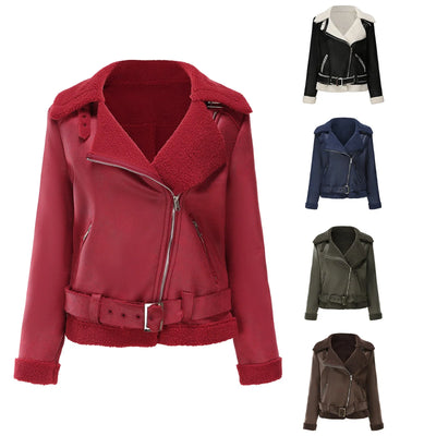 Faux Suede Lamb Leather Jacket - Winter Warm, Zip