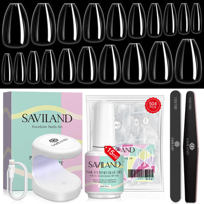 500pcs Gel X Nail Kit - Coffin & Almond Tips with UV Lamp