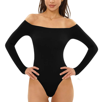 Off-Shoulder Long Sleeve Bodysuit - Black, Spring/Summer