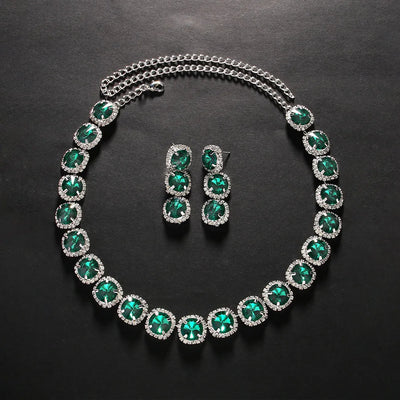 Stonefans Green Square Necklace & Earrings Set - Luxury