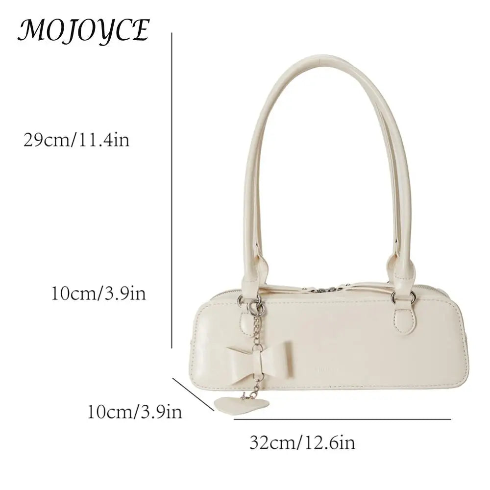 PU Leather Hobo Bag - Solid Color, Heart Pendant