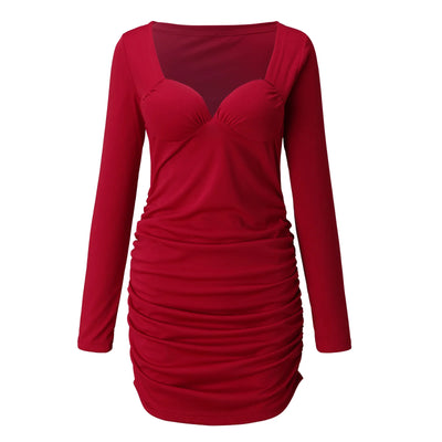 Bodycon Mini Dress - Long Sleeve, Sweetheart Neck