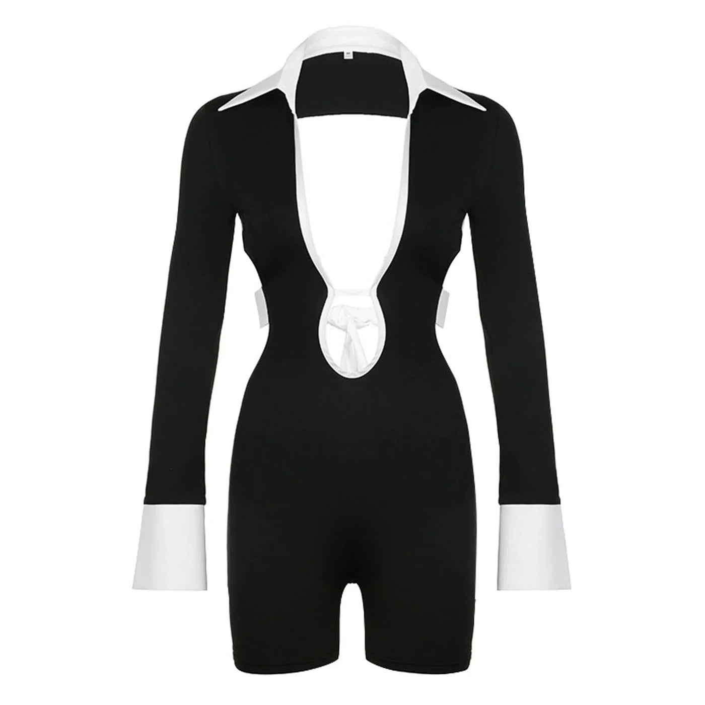Black White Deep V Patchwork Jumpsuit