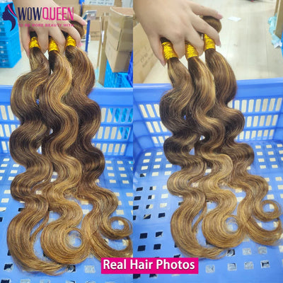 P4/27 Highlight Body Wave Bundles - Brazilian Remy Hair Extensions - Ombre Honey Brown