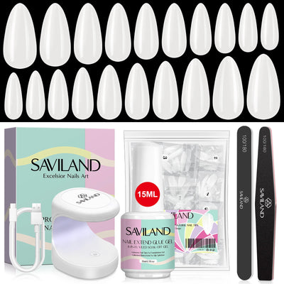 500pcs Gel X Nail Kit - Coffin & Almond Tips with UV Lamp