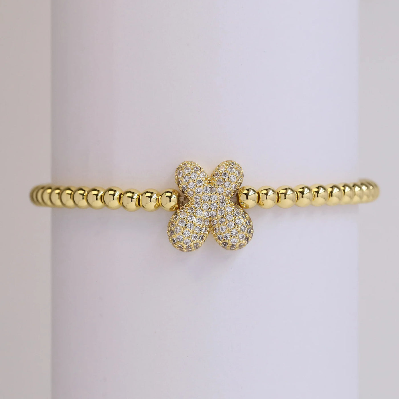 Gold Plated A-Z Initial Bubble Bracelet with Pave - Classic Fashion