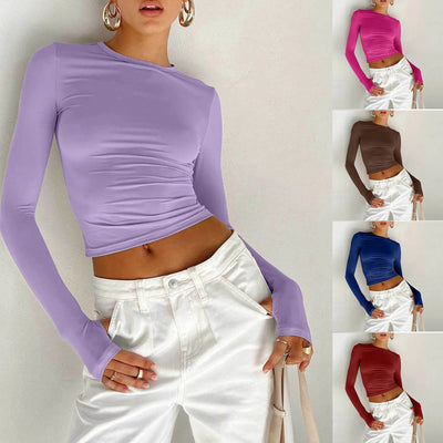 Slim Fit Long Sleeve Bodysuit – Cropped Elastic Yoga Top