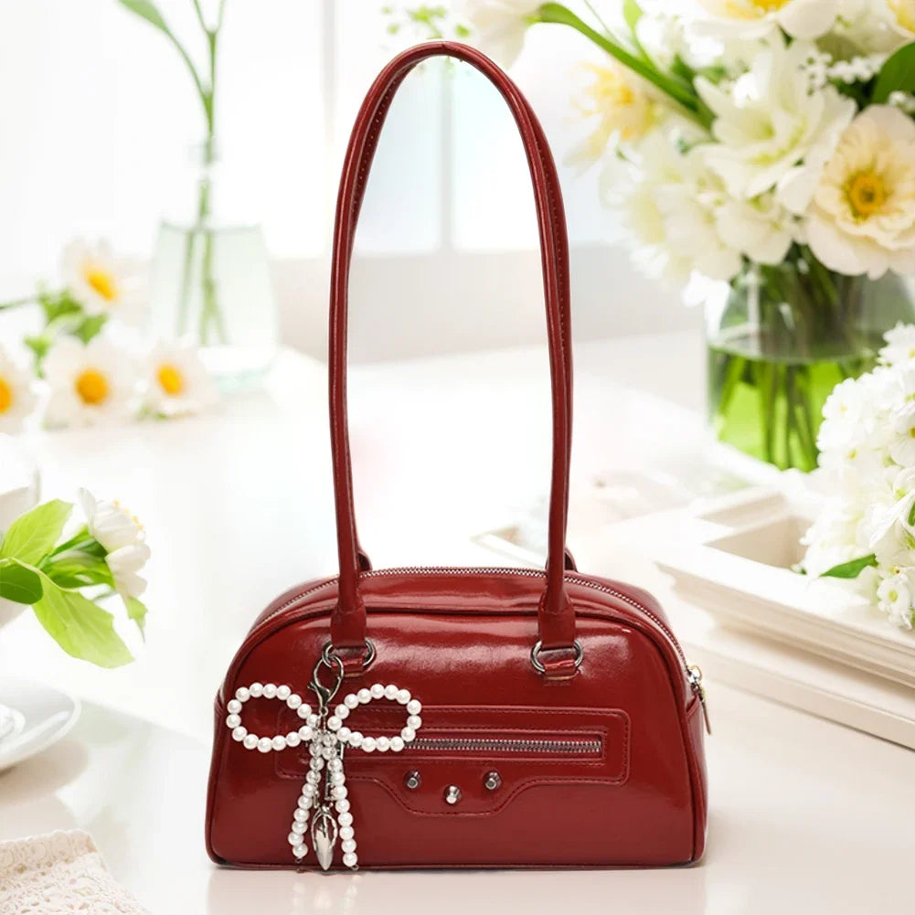 PU Leather Underarm Tote Bag - Large Capacity, Solid Color